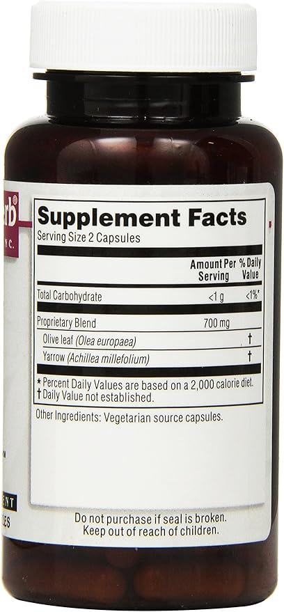 Kroeger Herbs, Olive Leaf Extract Capsules for Immune System, Olive Leaf & Yarrow Supplement, Vegetarian, Non-GMO, Gluten Free, No Preservatives - 100 Capsules, Made in USA