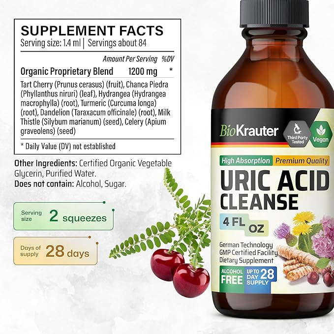 BIO KRAUTER Alcohol Detox Tincture 2 Fl. Oz. & Uric Acid Support Tincture 4 Fl. Oz.