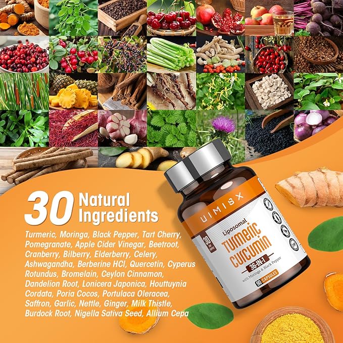 Liposomal Turmeric Curcumin Supplement with High Potency - 95% Curcuminoids Extract Enhanced with Pepper & Moringa for Optimal Health Support Enhanced Bioavailability for Joint Support