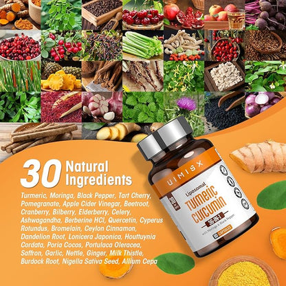 Liposomal Turmeric Curcumin Supplement with High Potency - 95% Curcuminoids Extract Enhanced with Pepper & Moringa for Optimal Health Support Enhanced Bioavailability for Joint Support