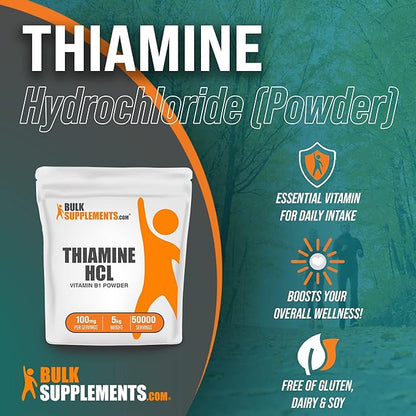 BulkSupplements.com Thiamine HCl Powder - Thiamine Hydrochloride - Thiamine B1 Supplement - B1 Vitamins - Thiamine 100mg - Thiamine Powder - 100mg per Serving (5 Kilograms - 11 lbs)