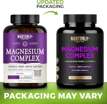 Magnesium Citrate & Oxide 500mg Complex Supplement - High Absorption Maximum Strength - Helps Support Bone Density and Strength, Muscles, Energy and Sleep - 120 Vegan Capsules