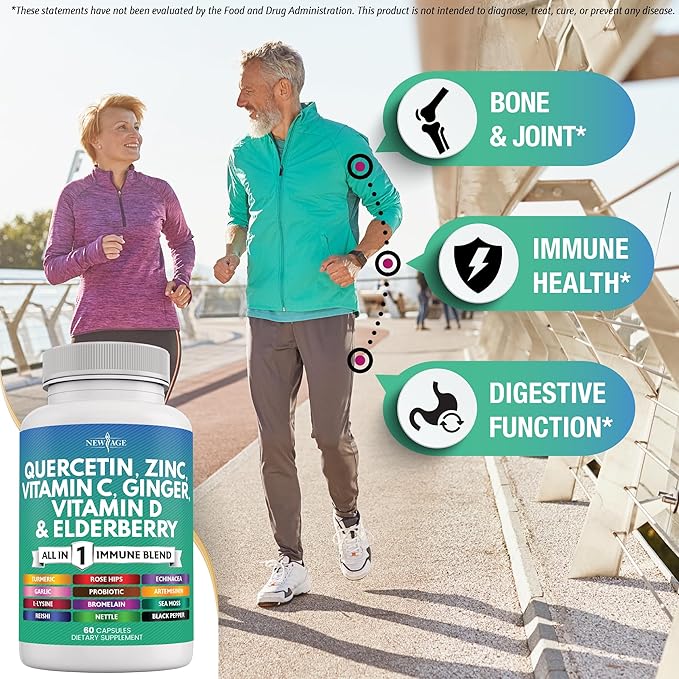 Quercetin Zinc Vitamin C Vitamin D Bromelain Elderberry -Nettle Supplement with Artemisinin, Sea Moss, Echinacea - 120 Count