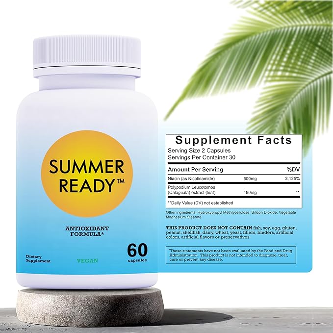 Skin Care Supplement Capsules - Nicotinamide/Niacinamide/Niacin 500mg (Vitamin B3) and Polypodium Leucotomos (Fern Extract) 480mg, Antioxidant Rich Formula
