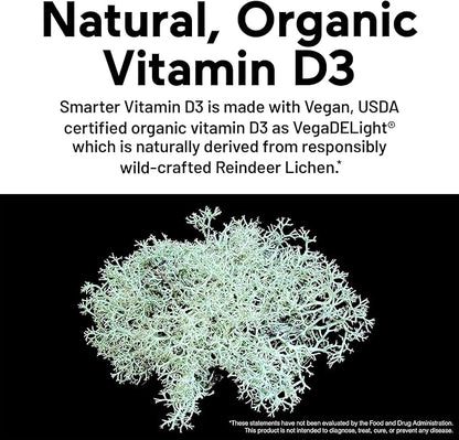 Smarter Nutrition Vegan Vitamin D3 5000 IU + Vitamin K2 1100 mcg with Organic Coconut & Olive Oil - D3 K2 Supplement for Immune Support & Bone Health in a Vegan Softgels - 60 Count [30 Day Supply]