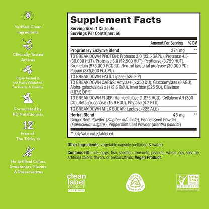 HUM Flatter Me Extra Strength Digestive Enzymes - Fast-Acting Bloat Relief for Digestive Health & Debloating Multi Enzyme, Vegan, 60 Servings
