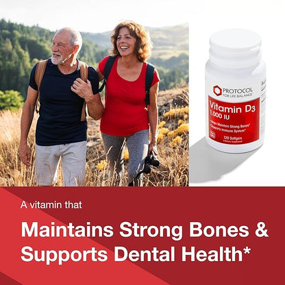 PROTOCOL FOR LIFE BALANCE Vitamin D3 1,000 IU - Immune Support Strong Bones and Teeth - 120 Softgels