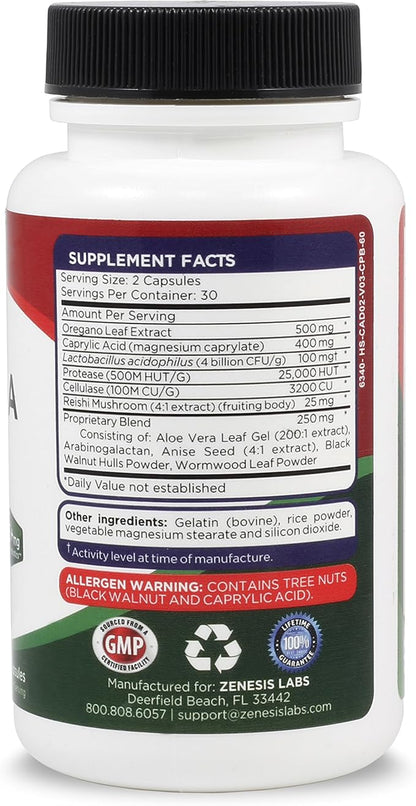 Zenesis Labs Candida Complex Cleanse Detox Caprylic Acid Supplement, Oregano Extract, Probiotics, Enzymes (60 Capsules, 30 Day Supply)