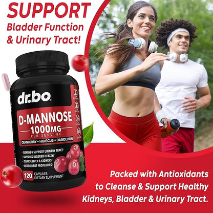 Kidney Cleanse & D Mannose Supplements - Kidney Detox Support Supplement, D-Mannose 500mg 1000mg Capsules - DMannose & Natural Cranberry to Support Kidneys, Bladder & Urinary Tract Health Supplements