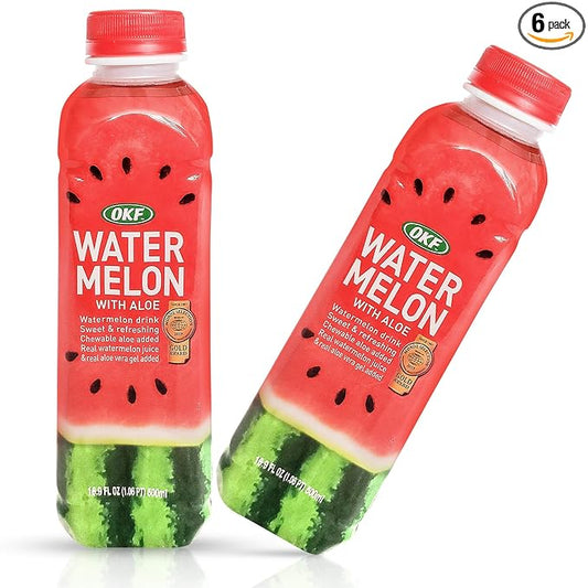 OKF Watermelon Aloe Vera Drink, Real Juice & Gel, 16.9 oz (6 Pack)