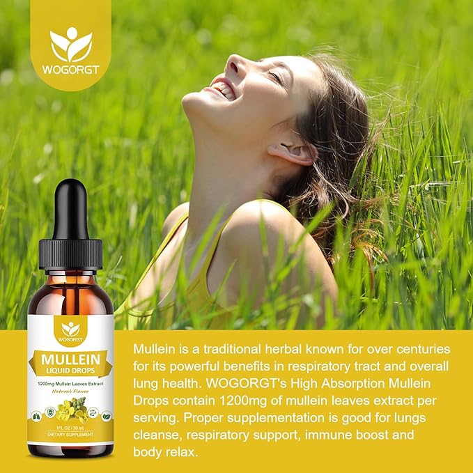4-in-1 Mullein Leaves Extract Drops for Lungs - Respiratory Support and Lungs Cleanse, Mullein Liquid Supplements with Elderberry, Marshmallow Root & Orange Peel, Natural Flavor, 1 Fl Oz (2 Pack)