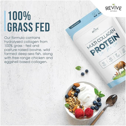 Revive Naturals Multi Collagen Hydrolyzed Powder Bag (4oz) - Types I, II, III, V & X - Grass Fed Bovine, Free Roaming Chicken & Eggshell Collagen Peptides, Non-GMO, GF.