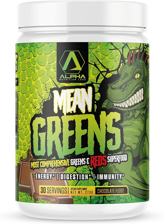 Mean Greens - Sports Greens + Reds Advanced Superfood Immunity and Gut Health | Cordyceps | Delicious Chocolate Fudge Flavor - 30 Servings
