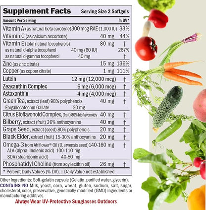 ANDREW LESSMAN Ultimate Eye Support with Astaxanthin 180 Softgels - 12mg Lutein, 6mg Zeaxanthin, 4mg Astaxanthin, Bilberry. Key Nutrients to Support Eye Health, Promote Healthy Vision. No Additives