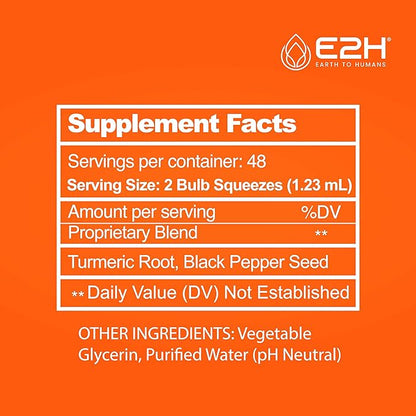E2H Liquid Turmeric Curcumin for Better Absortion - Natural Joint Support - Turmeric Root Extract with Black Pepper Seed - Boost Your Health - Vegan - Non-GMO - 2 Fl Oz