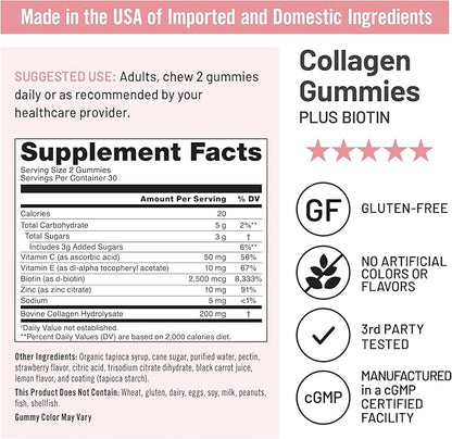 NatureWise Collagen Gummies - Hydrolyzed Collagen Gummies - Type 1 & 3 Peptides for Women + Biotin, Vitamin C, E, & Zinc for Hair Skin and Nails Support - 60 Count[1-Month Supply]