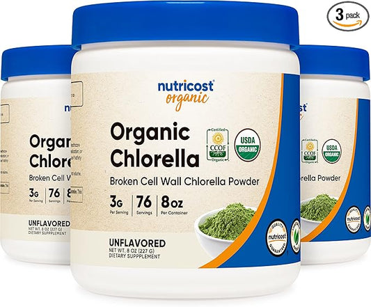 Nutricost Organic Chlorella 8 OZ (3 Bottles) - 3000mg Per Serving