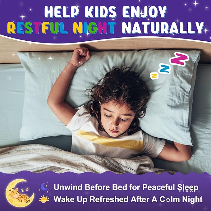 Magnesium Glycinate Gummies for Kids 4+ & Magnesium Citrate, Melatonin Free-Kids Magnesium Supplement w/L-Theanine, Omega 3, D3 K2, B6 B12, for Zzz, Relaxation, Muscle, Brain & Gut, Sugar Free 60 Cts