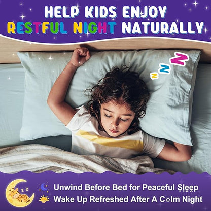 Magnesium Glycinate Gummies for Kids 4+ & Magnesium Citrate, Melatonin Free-Kids Magnesium Supplement w/L-Theanine, Omega 3, D3 K2, B6 B12, for Zzz, Relaxation, Muscle, Brain & Gut, Sugar Free 60 Cts