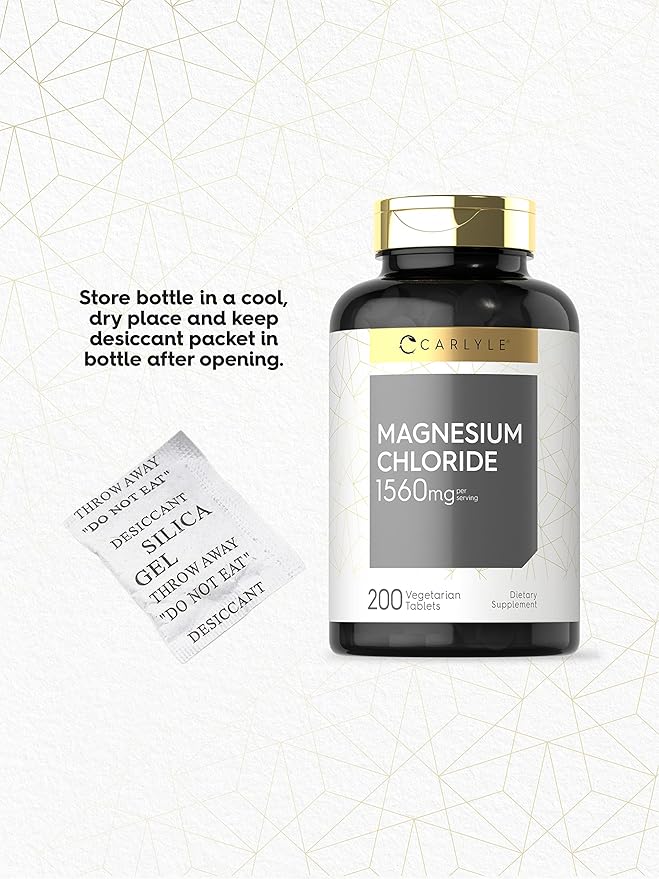 Carlyle - Magnesium Chloride | 1560mg | 200 Tablets | Cloruro de Magnesio Supplement | Vegetarian, Non-GMO, and Gluten Free Formula