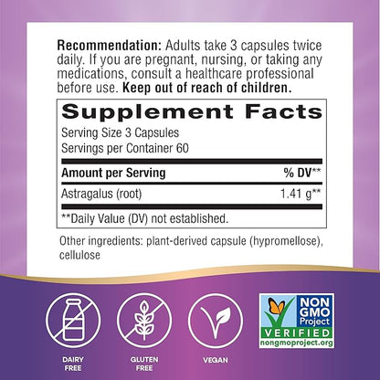 Nature's Way Astragalus Root - Astragalus Root Herbal Supplement - Traditional Immune Support* - Non-GMO Project Verified - Gluten & Dairy-Free - 180 Vegan Capsules