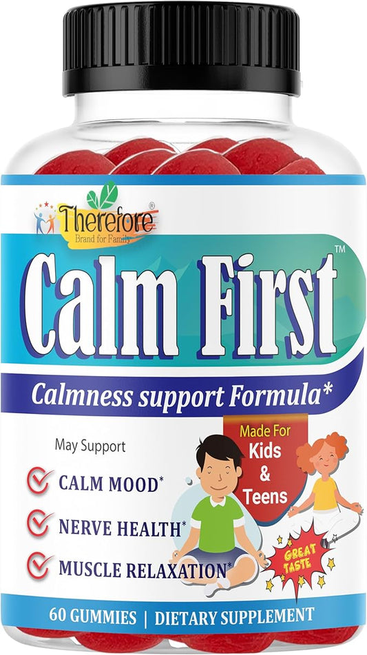 Therefore Magnesium Citrate Supplement for Teens, Calm Magnesium Gummies for Kids - Supports a Healthy Stress Response, Bone Health, Sleep - Gluten Free, Low Sugar (60-Day Supply)