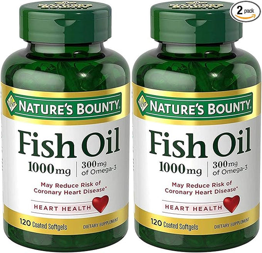 Nature's Bounty Fish Oil (Odorless) 1000 Mg, 240 Softgels (2 X 120 Count Bottles)