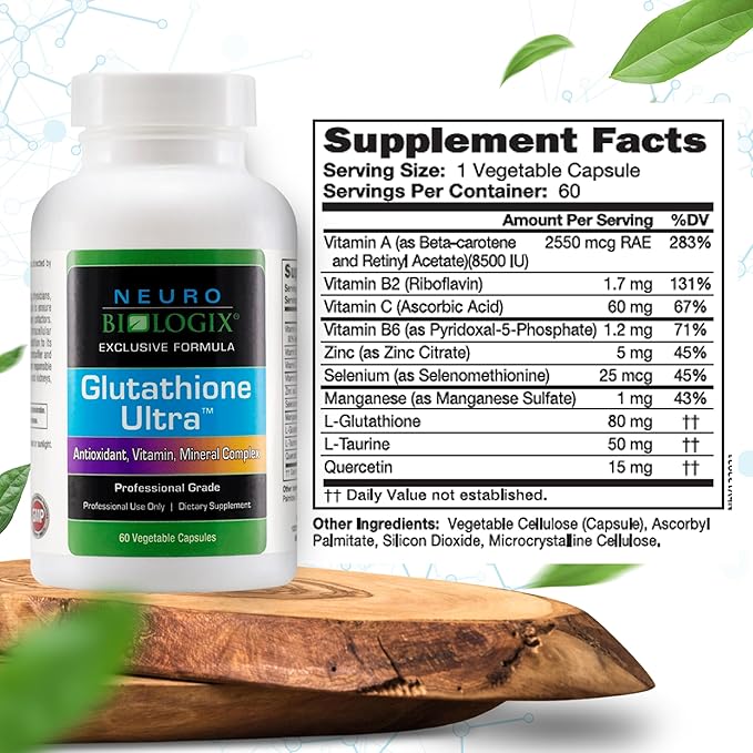 Glutathione Ultra Complex – Comprehensive Antioxidant Support for Detox & Immune System Function - Glutathione Supplement with L-glutathione, Quercetin, Zinc, Selenium & Vitamins A & C - 60 Capsules