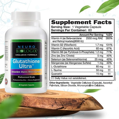 Glutathione Ultra Complex – Comprehensive Antioxidant Support for Detox & Immune System Function - Glutathione Supplement with L-glutathione, Quercetin, Zinc, Selenium & Vitamins A & C - 60 Capsules