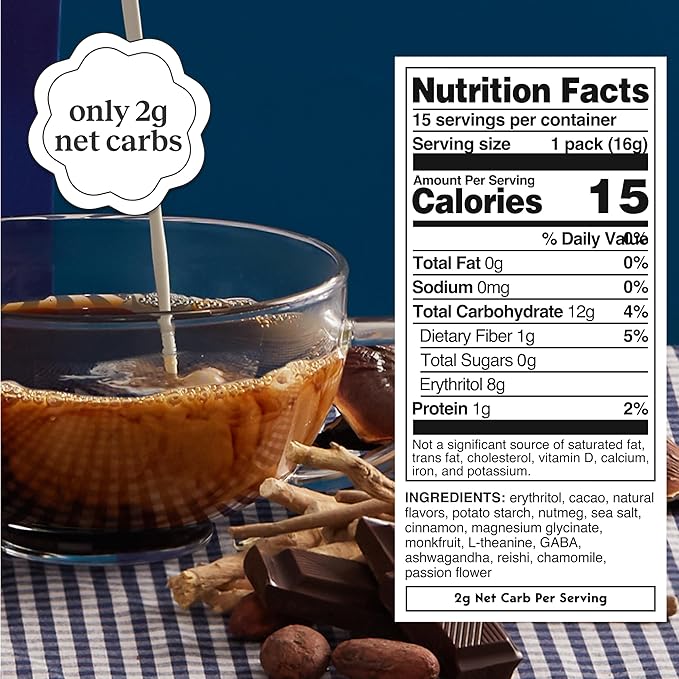 Moment Sleep Powder (Shark Tank) | Hot Chocolate | Melatonin Alternative | 0 Sugar | Low Calorie | Mushroom Drink | Adaptogens, Reishi, GABA, Magnesium, Chamomile | Keto | Dairy Free | 15 Servings