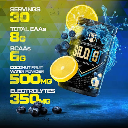 HOSSTILE SILO[9] Essential Amino Acids, EAA & BCAA Powder, Electrolyte Hydration Support, Enhance Muscle Recovery, Build Lean Muscle, Pre or Post Workout Drink, Blueberry Lemonade, 30 Servings