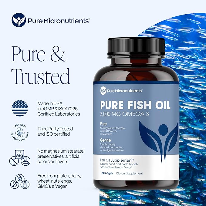 Pure Micronutrients - Omega 3 Fish Oil Supplement, EPA/DHA Fatty Acids, Burpless Fish Oil Supplements with Lemon - Heart, Eye, Brain & Immune Support - 120 Softgels