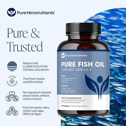 Pure Micronutrients - Omega 3 Fish Oil Supplement, EPA/DHA Fatty Acids, Burpless Fish Oil Supplements with Lemon - Heart, Eye, Brain & Immune Support - 120 Softgels
