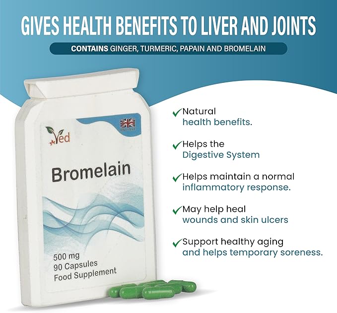 Ved Bromelain Capsule High Strength 3000 GDU/g 500mg per Capsule, Naturally Derived from Pineapple, Vegan Capsule, 90 Capsule(3 Months Supply)