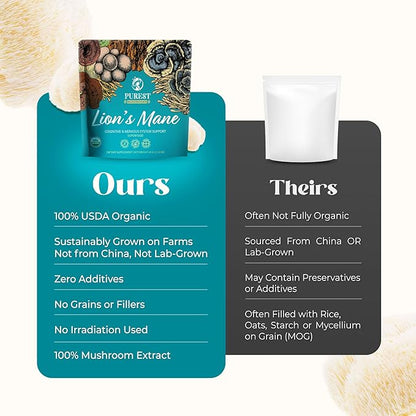 Lion’s Mane Powder - Organic Lions Mane Mushroom Extract for Cognitive & Nervous System Support - Brain Supplements for Memory and Focus 60g