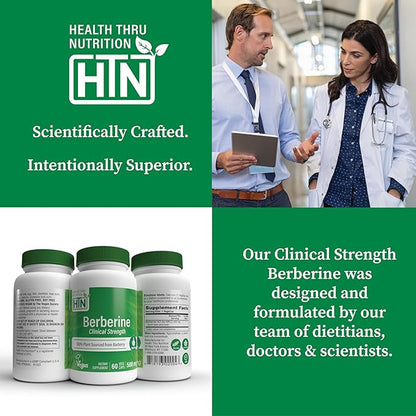 Health Thru Nutrition Berberine HCl 500mg 60 Servings | Clinical Strength Supplement | Certified Vegan | Non-GMO | Soy Free | 3rd Party Tested