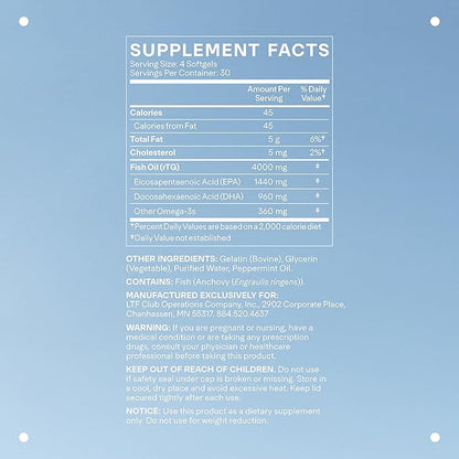 LTH Glow Omega-3 Fish Oil - NSF Certified for Sport - Omega-3 Supplement - Supports Brain & Heart Health - Aids Healthy Skin, Hair & Nails - Gluten Free & Soy Free - 120 Softgels