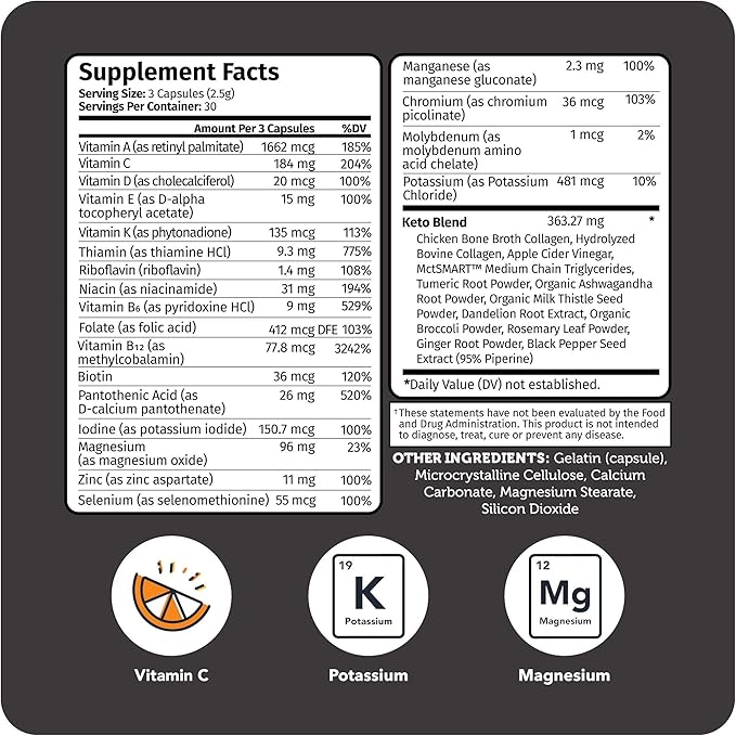 Vitamin Bounty Tune Your Keto Multivitamin – Keto-Specific Nutritional Support with Magnesium, Potassium, and MCT for Energy, Cramp Relief, and Nutrient Optimization, GLP-1 Support - 90 Capsules