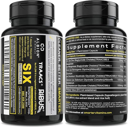 (3 Bottles) 15mg Zinc Glycinate from Albion® 6 Essential Trace Bisglycinate Minerals, Manganese, Boron, Chromium, Selenium, Molybdenum Supplement 90 Plant-Based Vegan Capsules