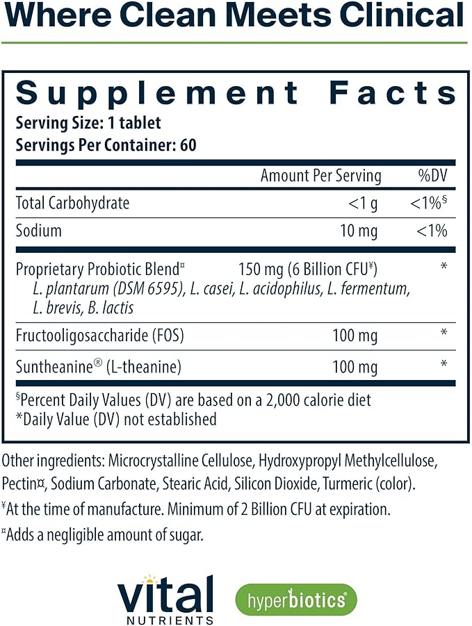 Hyperbiotics Vital Nutrients Pro Mood Probiotic with L-theanine | Clinically Studied Probiotics for Women and Men to Support Stress Management and Mood Support* | 60 Vegan Count