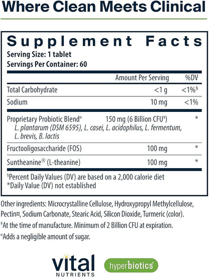 Hyperbiotics Vital Nutrients Pro Mood Probiotic with L-theanine | Clinically Studied Probiotics for Women and Men to Support Stress Management and Mood Support* | 60 Vegan Count