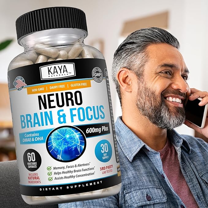 Kaya Naturals - Neuro Brain for Memory & Focus - Nootropic Energy Capsule - Nootropic Brain Support Supplement - Focus & Concentration & Learning Accuracy - Cognitive Function - 60 Count