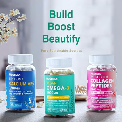 Vegan Omega 3 DHA EPA ALA Supplement with 5000IU Vitamin D3 K2 (MK7), CoQ10 for Women Men, Fish Oil Alternative, Plant Based Algae Oil Omega 3 for Bone, Brain, Eye, Skin & Immune Support, 120 Softgels