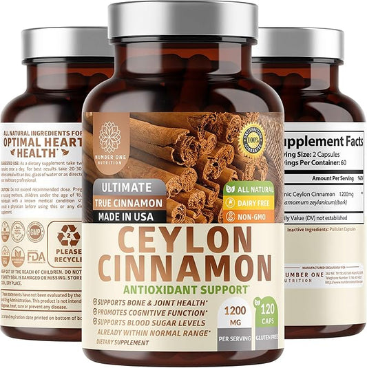 N1N Premium Ceylon Cinnamon 1200mg [100% Organic Ceylon Cinnamon] Natural Supplement to Support Healthy Circulation, Brain and Joint Function,120 Caps