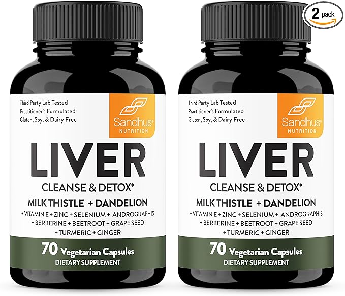 Sandhu's Liver Renew Cleanse Detox, Repair & Support |70 Capsules (Pack of 2)| 2 Months+ Supply| Herbal Supplement for Liver Health| Milk Thistle Dandelion Root Andrographis with 8 Minerals