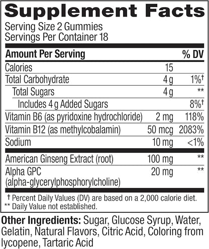 OLLY Laser Focus Gummy, Ginseng, Alpha GPC, B Vitamins, Berry Tangerine Flavor - 36 Count