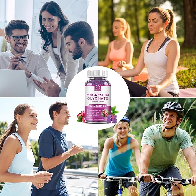 Magnesium Glycinate Gummies 400 mg, High Absorption Magnesium Glycinate Supplement with Potassium, Calcium, Vitamin D, B6 & CoQ10 for Night, Muscle Support Cranberry Flavor 60 Count (2 Packs)