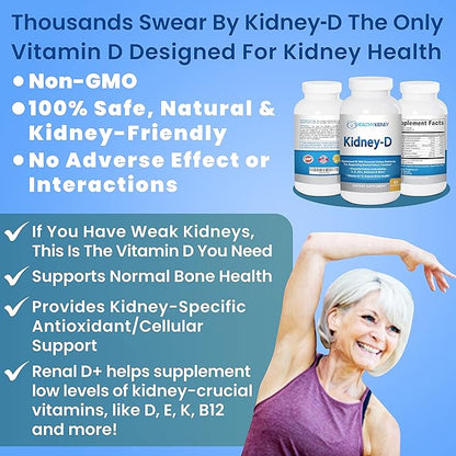 Kidney-D Kidney Supplement. Vitamin D Optimized for Kidney Support. Vitamin D3 and 7 Kidney Vitamins and Nutrients Designed for Kidney Health and More