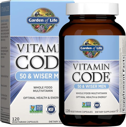 Garden of Life Multivitamin for Men, Vitamin Code 50 & Wiser Men's Raw Whole Food Vitamin Supplement with Probiotics, Vegetarian, 120 Capsules