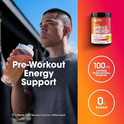 Optimum Nutrition New Flavor Amino Energy - Pre Workout with Green Tea, BCAA, Amino Acids, Keto Friendly, Green Coffee Extract, Energy Powder - Peach Mango Tango, 30 Servings (Packaging May Vary)